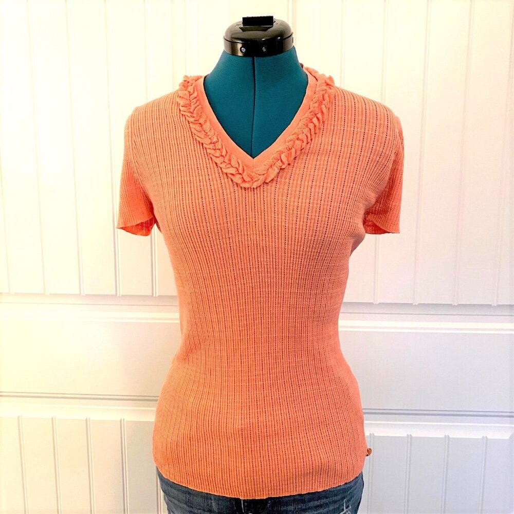 Chanel Coral V-Neck Top with CC Logo